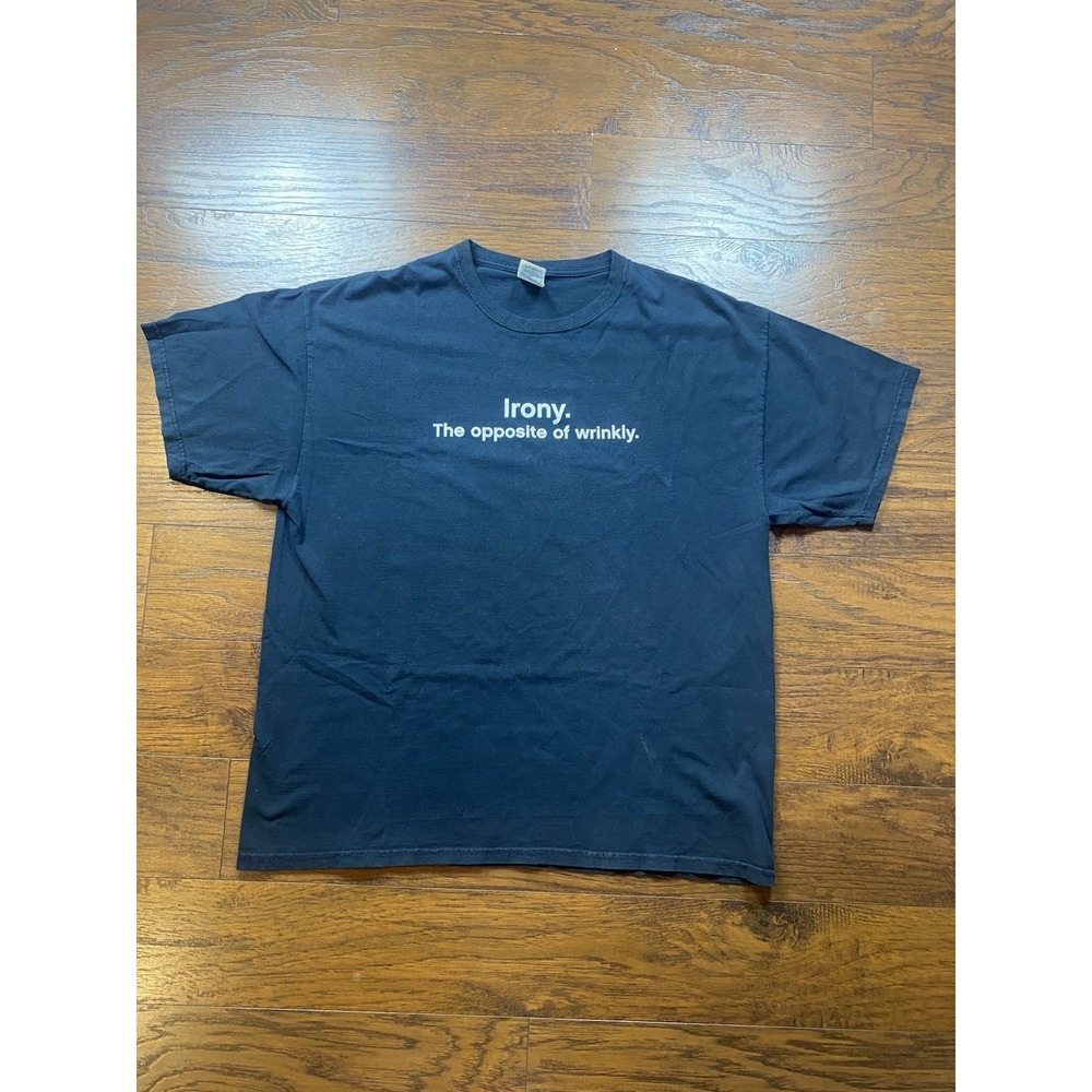 Gildan Ultra Cotton Irony The Opposite of Wrinkly Graphic T-Shirt Navy XL